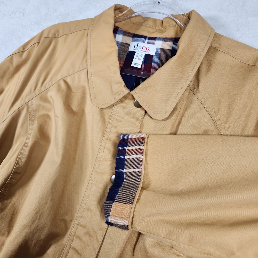 Denim & Co Wax Cotton Barn Jacket Shacket Women 2X Tan Flannel Lined Snap Front